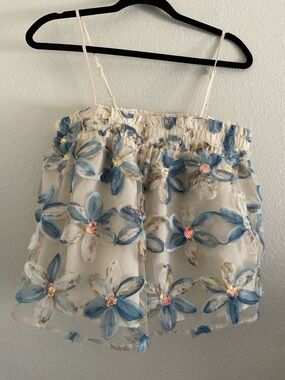 SHEIN Baby Doll Top Floral Sequin Blue Fairy